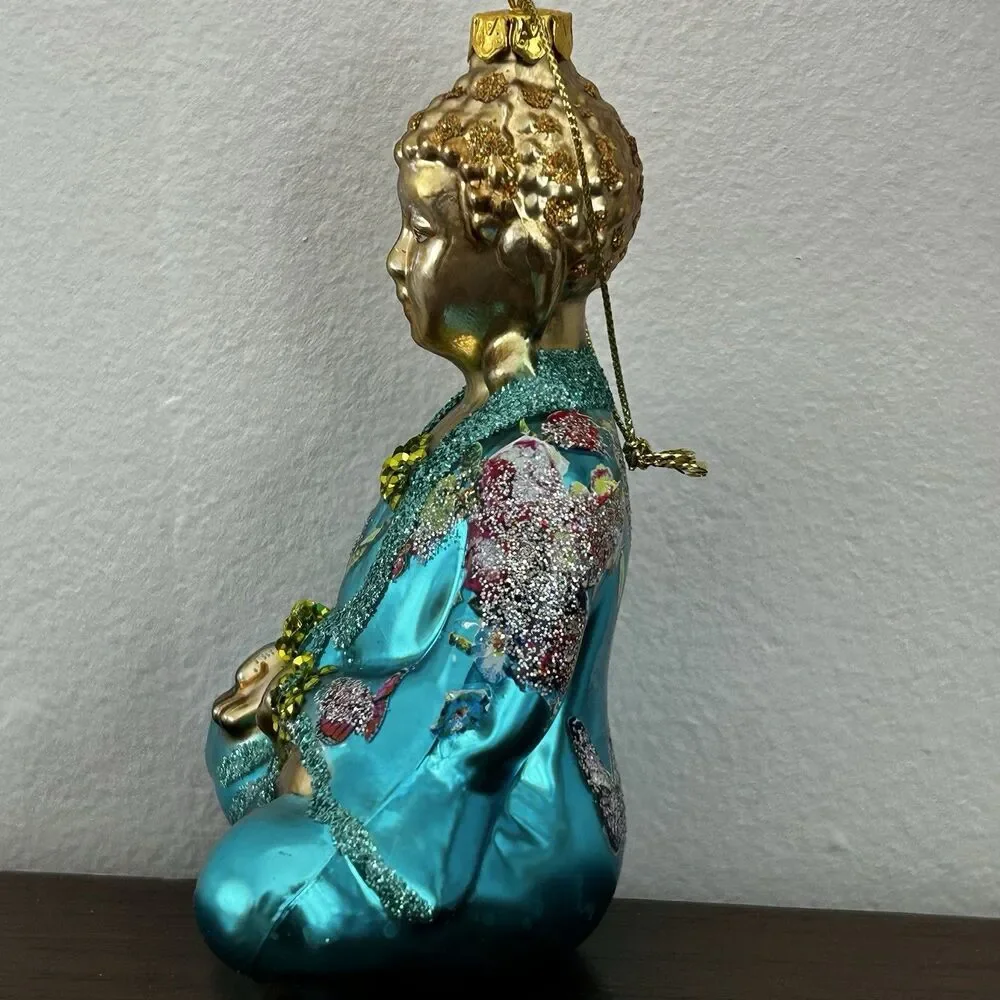 New Kurt Adler Glass Ornament Zen Buddha India Yoga Thailand Asia Peace